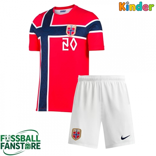 Norwegen Jorgen Strand Larsen #11 Replik Heimtrikot Kinder WM 2026 Kurzarm (+ Kurze Hosen)